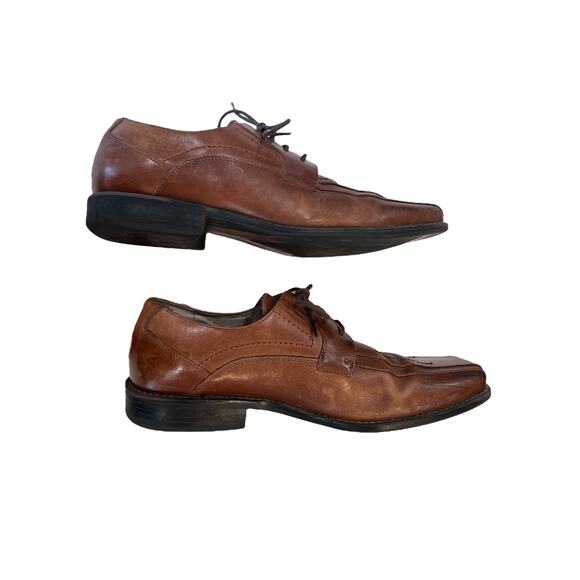 Stacy Addams Leather Brown Cognac Lace-Up Square Toe Dress Shoes Men's Size 11 - Picture 3 of 5